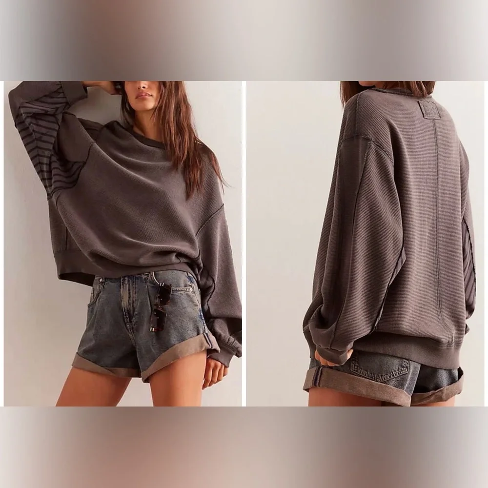 NWT Free People We The Free End Game Pullover - washed black - XS
